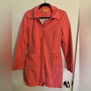 Anthropologie Tulle Womens Snap w/Faux Button Cotton Thigh‎ Length Trench Medium
